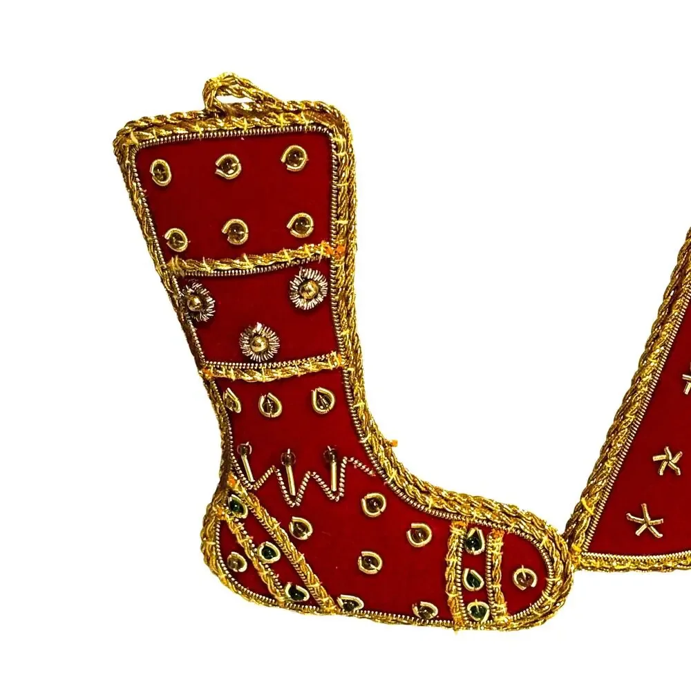 Vintage red cloth & gold cord ribbon trim Christmas tree ornaments handmade - Picture 2 of 7